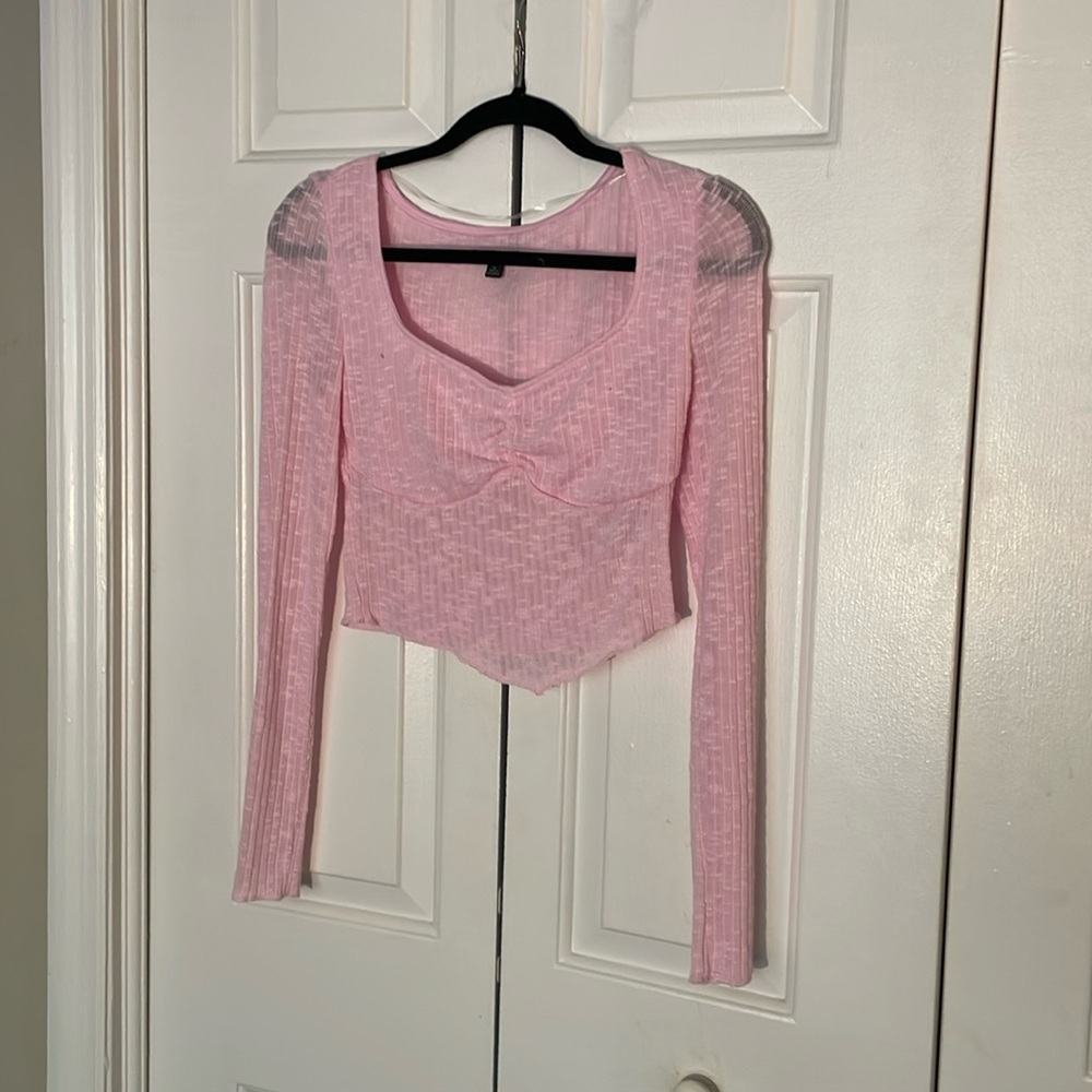 Light Pink Long Sleeve Crop Top